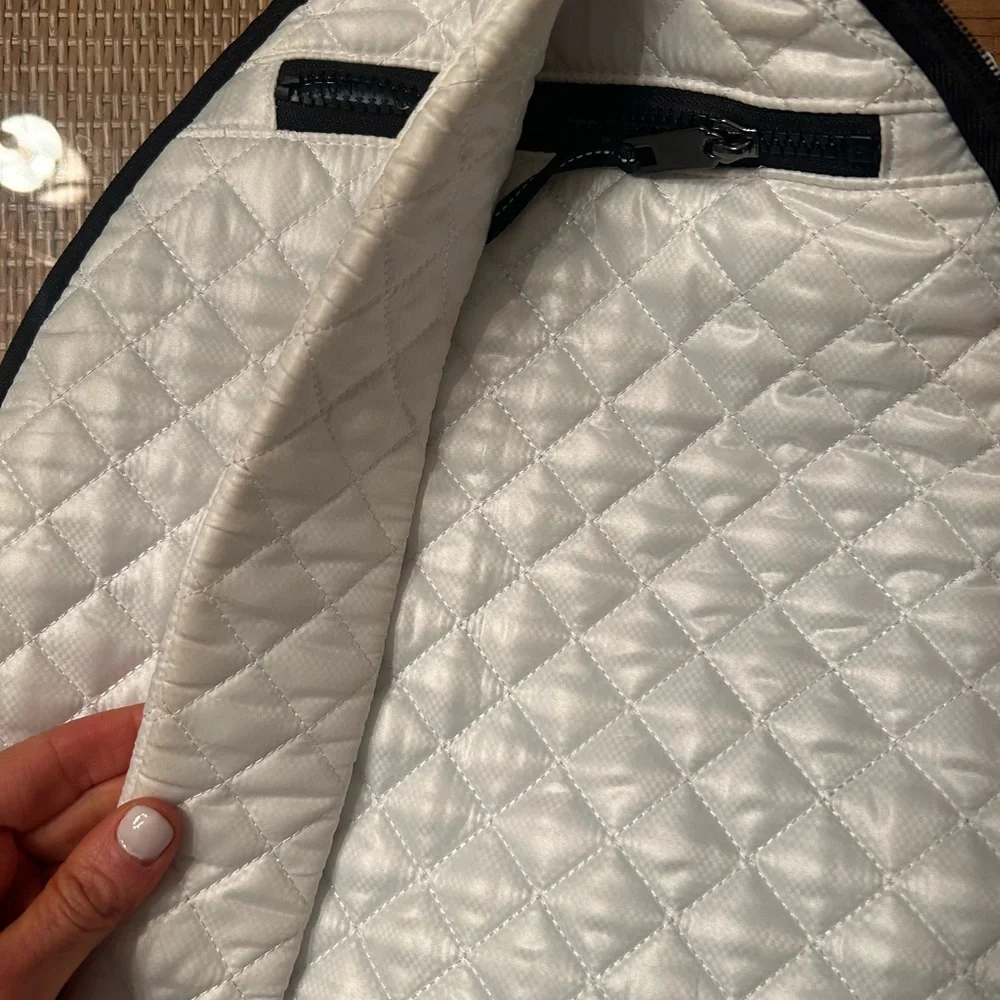 Oliver Thomas White Quilted Crossbody Bag with Black Stripe
